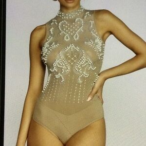 Mesh Pearl Rhinestone Bodysuit